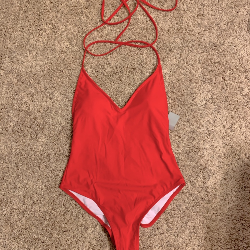 Red one-piece swimsuit